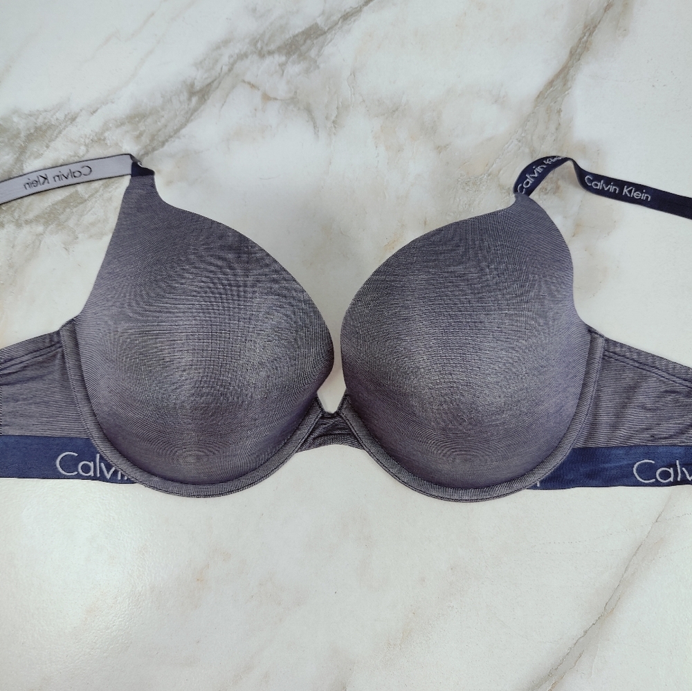 Calvin Klein Navy Demi Cup Lightly Lined Bra, Sz 38C